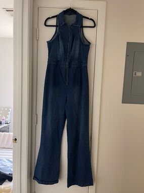 Amazon Dark Blue Denim Sleeveless Zip-Front Jumpsuit